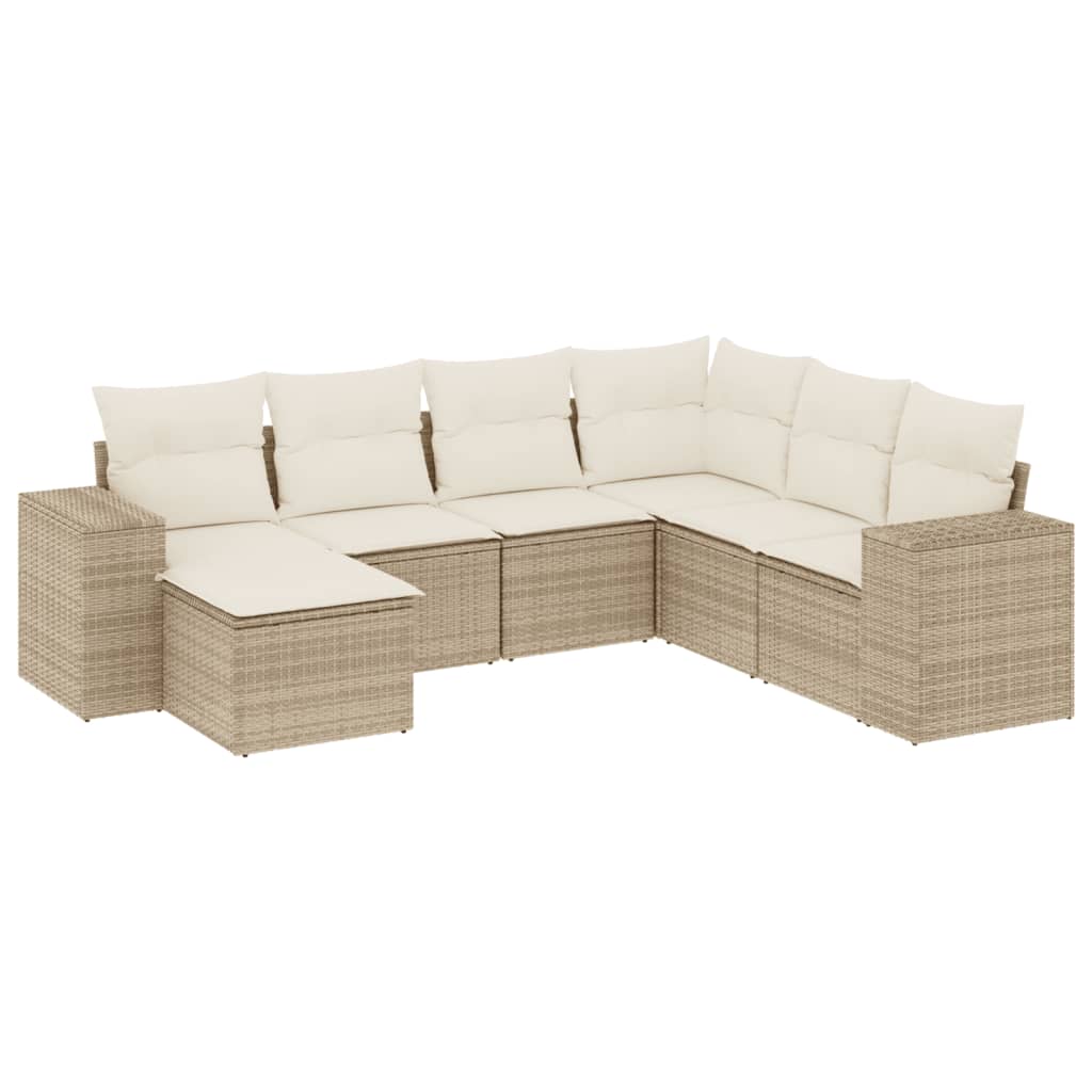 sofasæt til haven 7 dele med hynder polyrattan beige