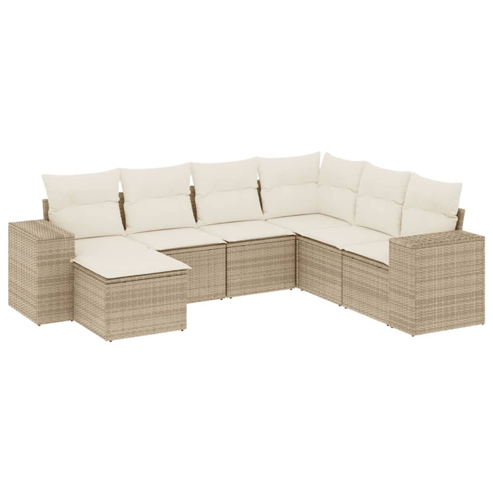 sofasæt til haven 7 dele med hynder polyrattan beige