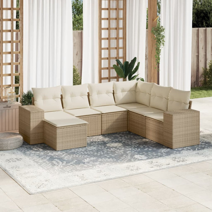 sofasæt til haven 7 dele med hynder polyrattan beige