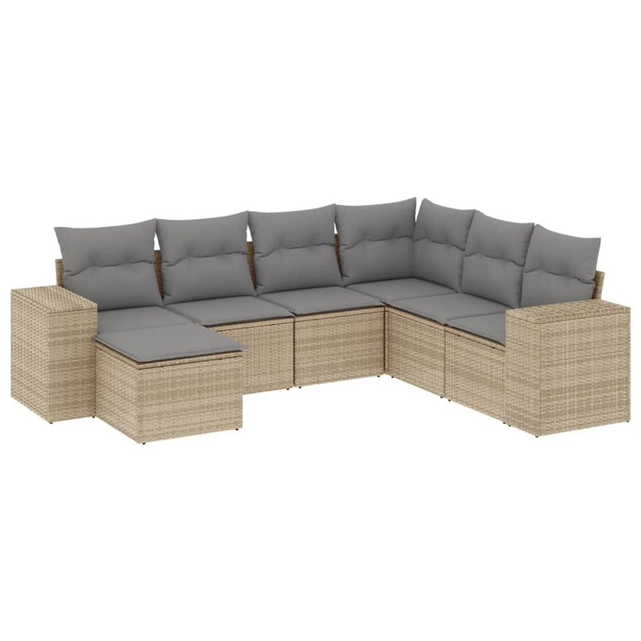 sofasæt til haven 7 dele med hynder polyrattan beige