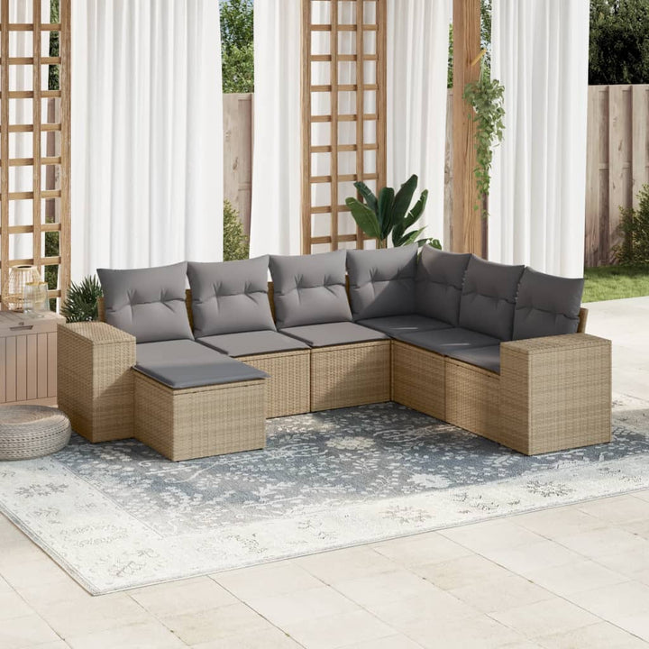 sofasæt til haven 7 dele med hynder polyrattan beige