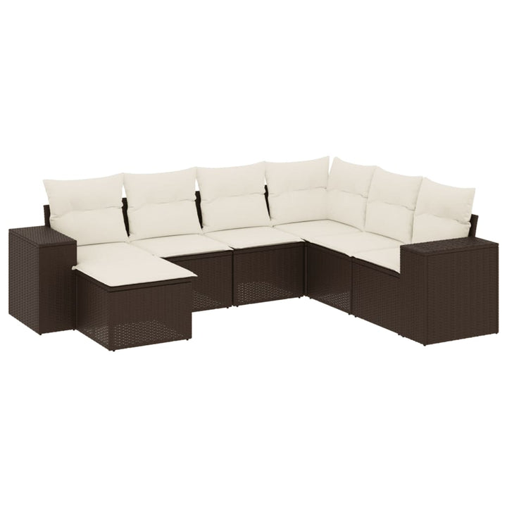 sofasæt til haven 7 dele med hynder polyrattan brun