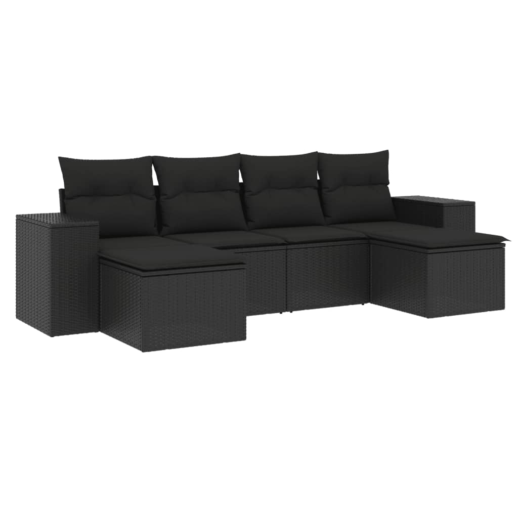 sofasæt til haven 6 dele med hynder polyrattan sort