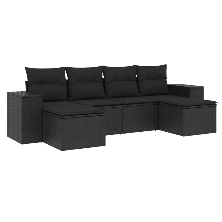 sofasæt til haven 6 dele med hynder polyrattan sort