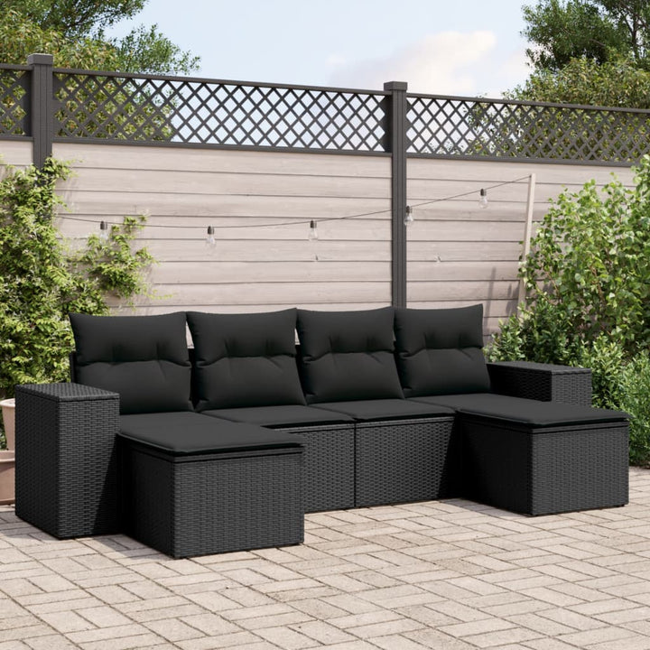 sofasæt til haven 6 dele med hynder polyrattan sort