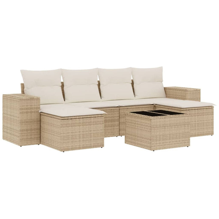 sofasæt til haven 7 dele med hynder polyrattan beige