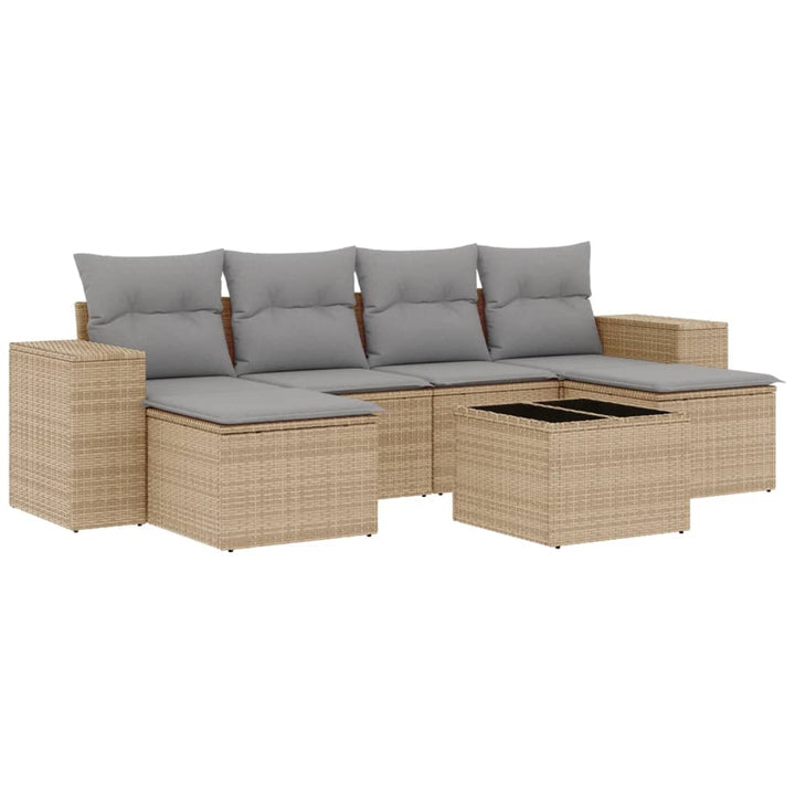 sofasæt til haven 7 dele med hynder polyrattan beige