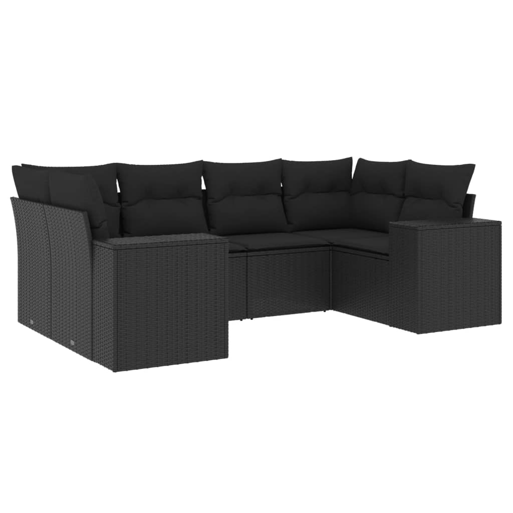 sofasæt til haven 6 dele med hynder polyrattan sort