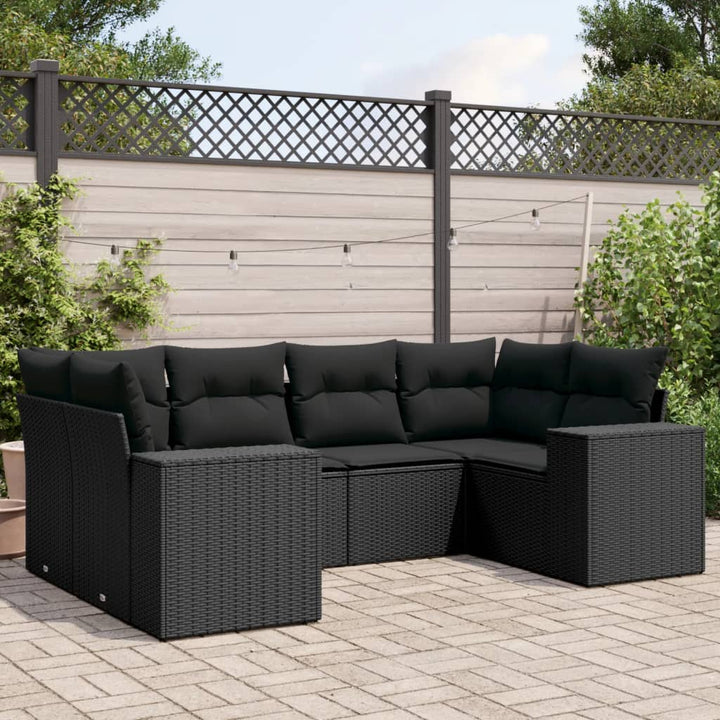 sofasæt til haven 6 dele med hynder polyrattan sort