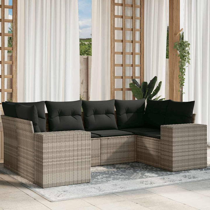 sofasæt til haven 6 dele med hynder polyrattan lysegrå