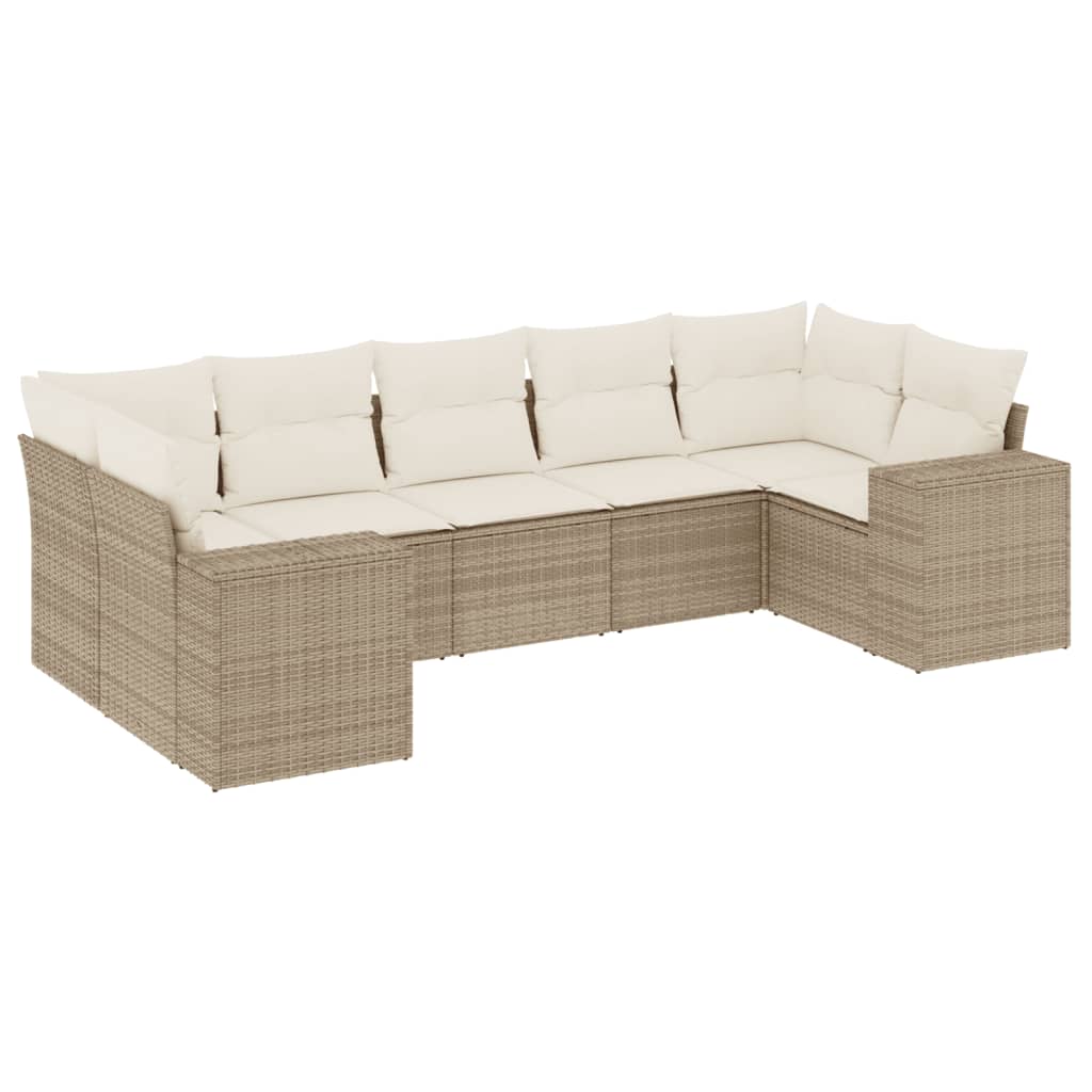 sofasæt til haven 7 dele med hynder polyrattan beige