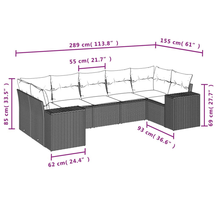 sofasæt til haven 7 dele med hynder polyrattan beige