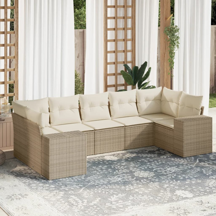 sofasæt til haven 7 dele med hynder polyrattan beige