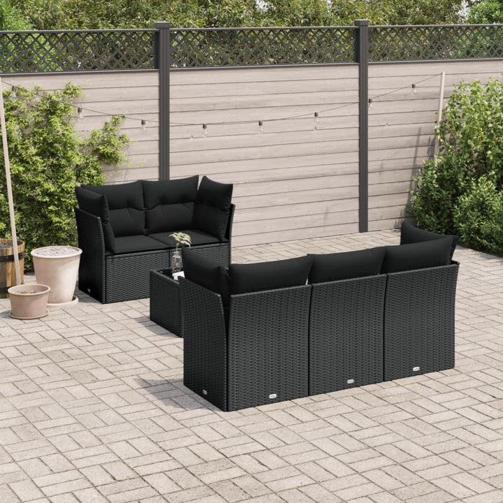 sofasæt til haven 6 dele med hynder polyrattan sort