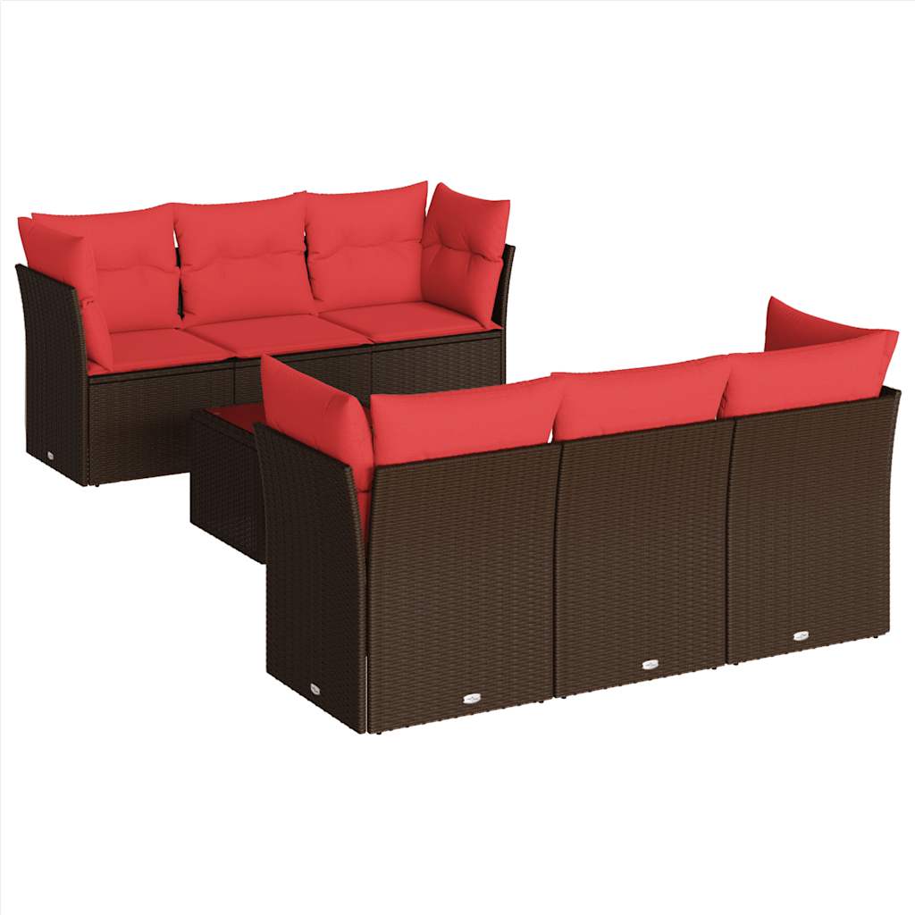 sofasæt til haven 7 dele med hynder polyrattan brun