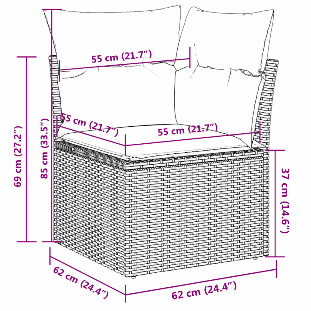 sofasæt til haven 7 dele med hynder polyrattan brun