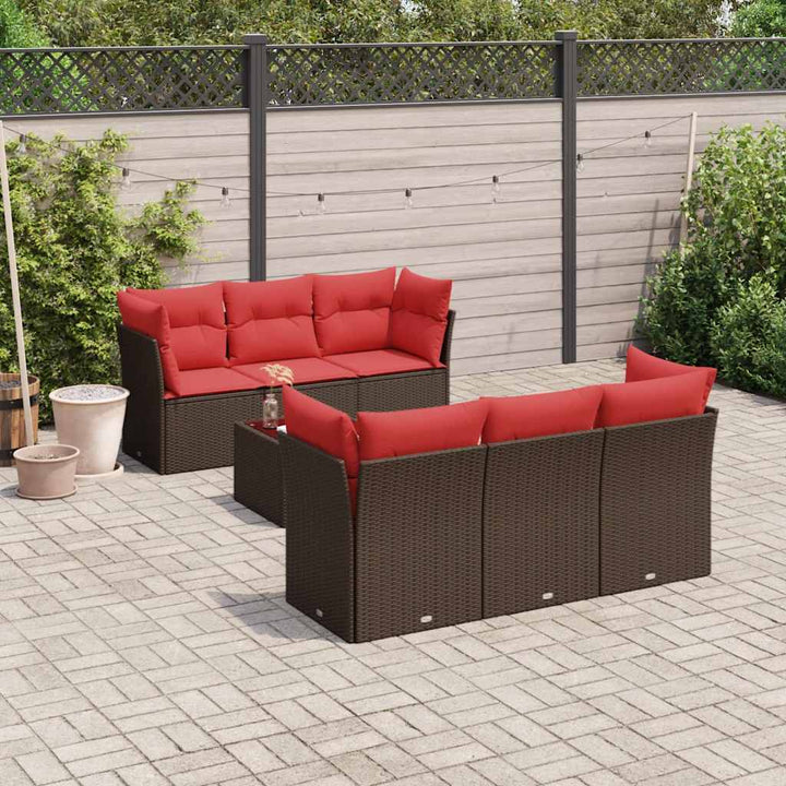 sofasæt til haven 7 dele med hynder polyrattan brun
