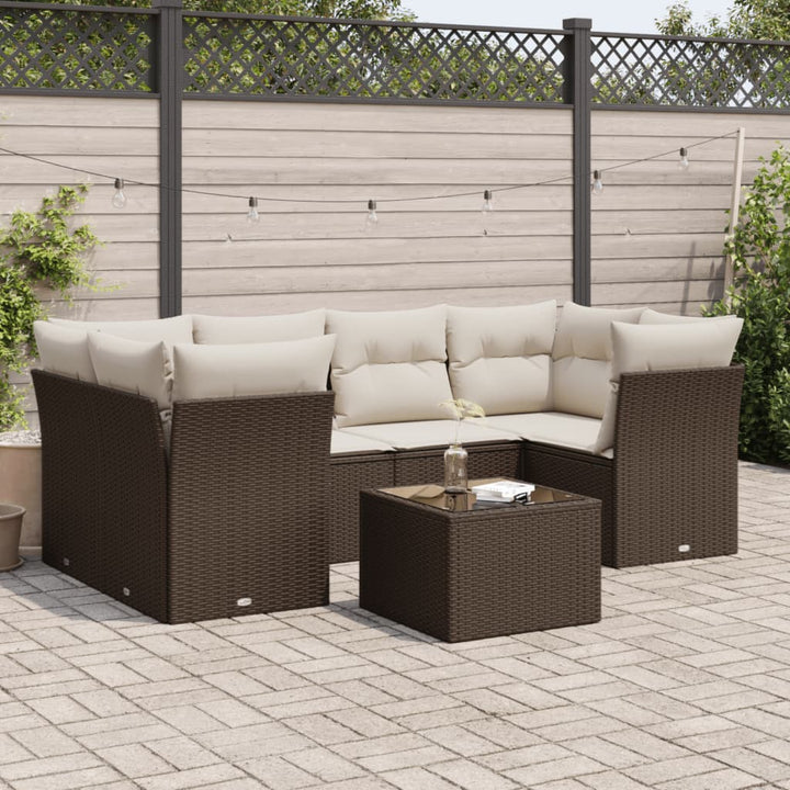 sofasæt til haven 7 dele med hynder polyrattan brun