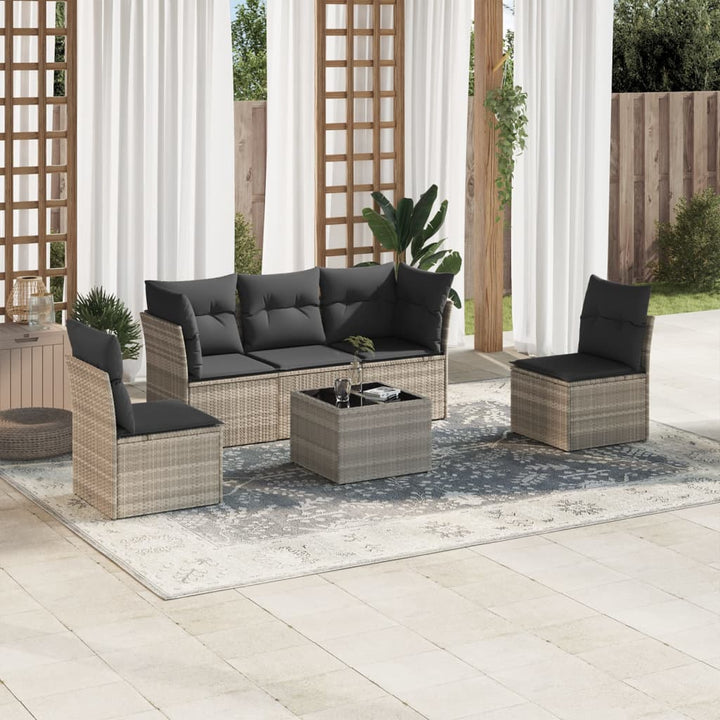 sofasæt til haven 6 dele med hynder polyrattan lysegrå