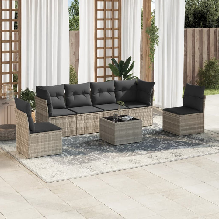 sofasæt til haven 7 dele med hynder polyrattan lysegrå