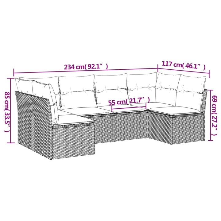 sofasæt til haven 6 dele med hynder polyrattan lysegrå