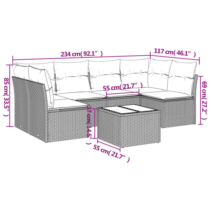 sofasæt til haven 7 dele med hynder polyrattan lysegrå