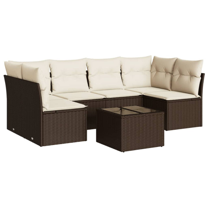 sofasæt til haven 7 dele med hynder polyrattan brun