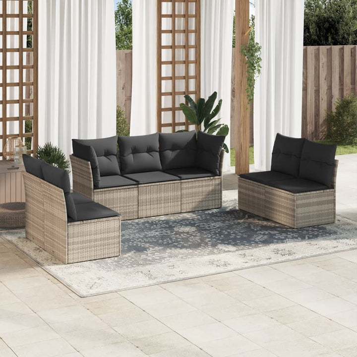 sofasæt til haven 7 dele med hynder polyrattan lysegrå