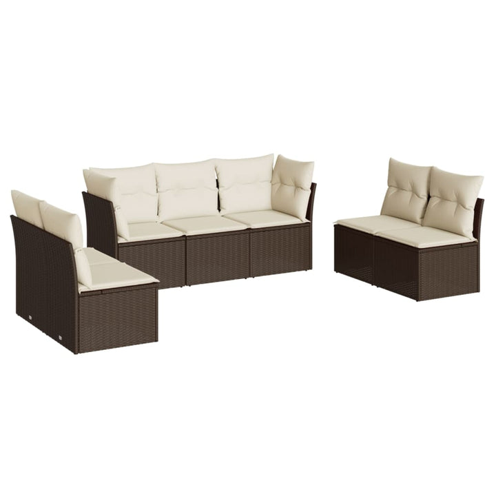 sofasæt til haven 7 dele med hynder polyrattan brun