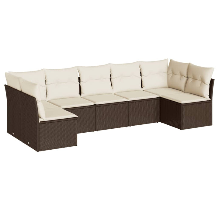 sofasæt til haven 7 dele med hynder polyrattan brun
