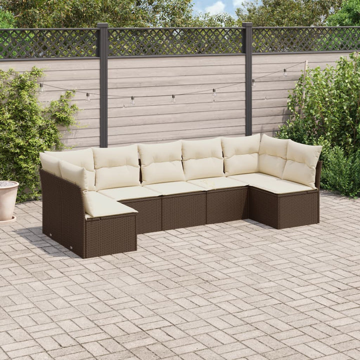 sofasæt til haven 7 dele med hynder polyrattan brun
