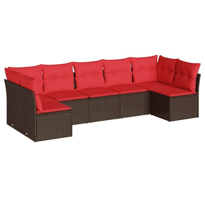 sofasæt til haven 7 dele med hynder polyrattan brun