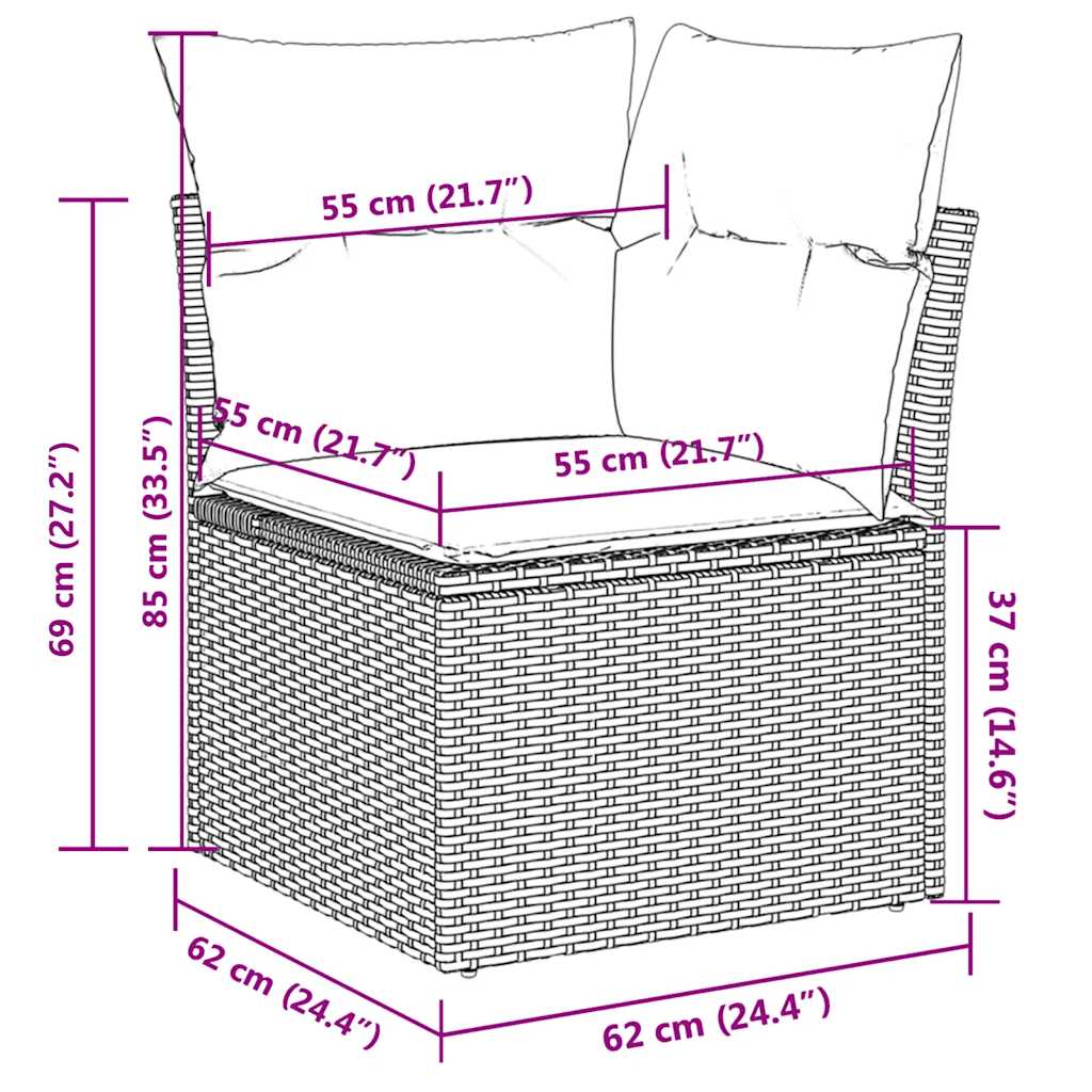 sofasæt til haven 7 dele med hynder polyrattan brun