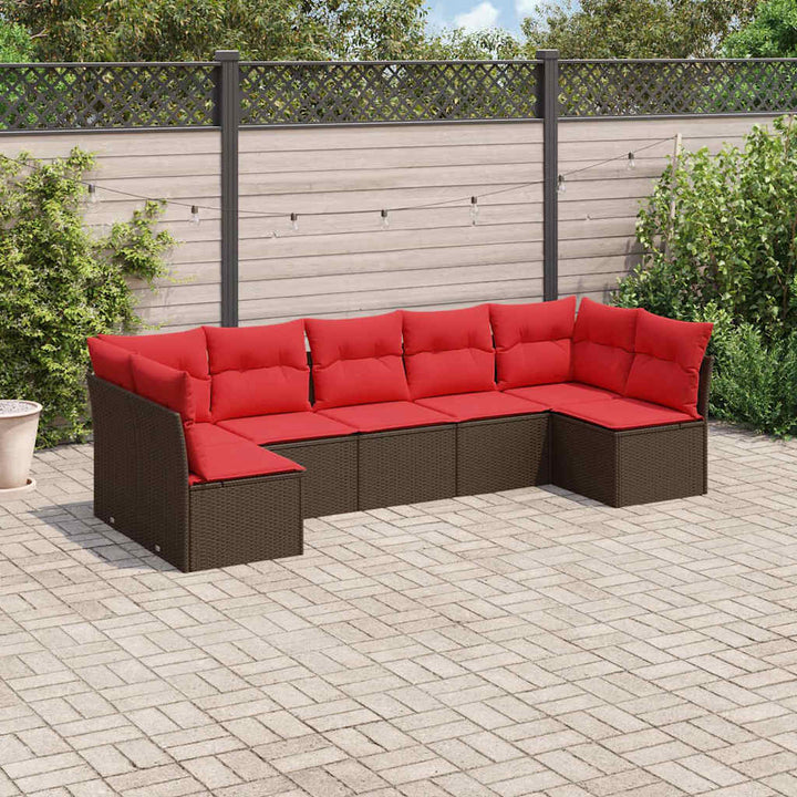 sofasæt til haven 7 dele med hynder polyrattan brun