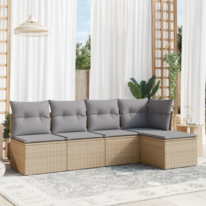 sofasæt til haven 5 dele med hynder polyrattan beige