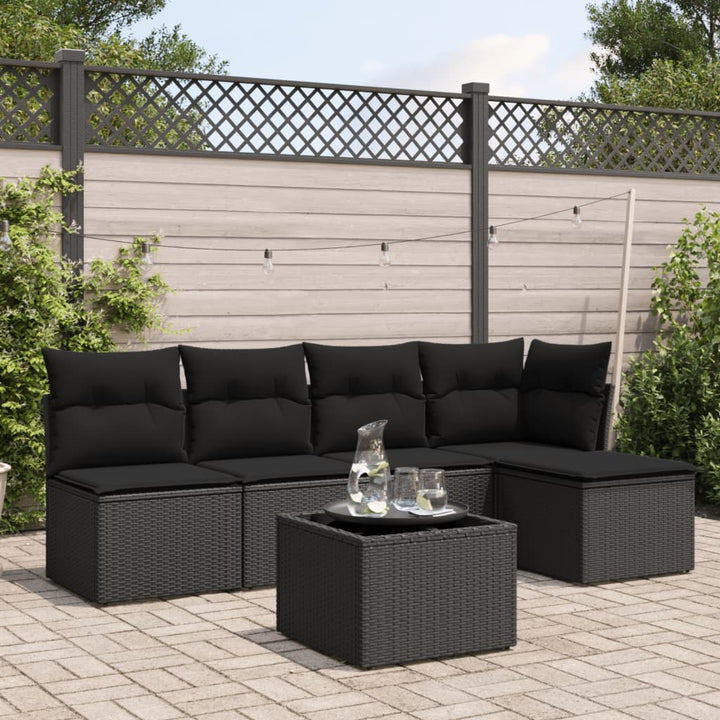 sofasæt til haven 6 dele med hynder polyrattan sort