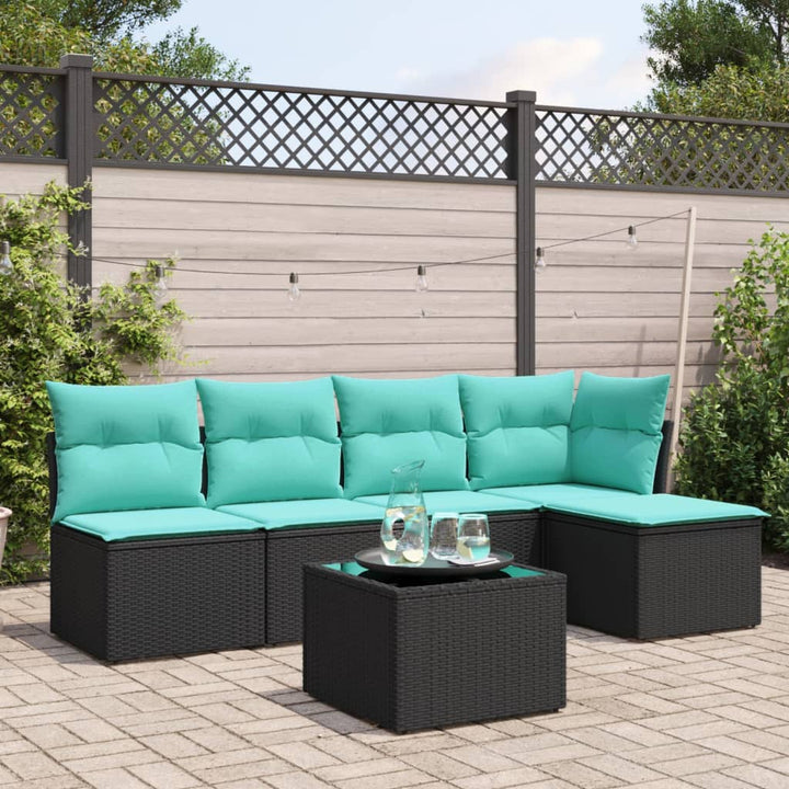 sofasæt til haven 6 dele med hynder polyrattan sort