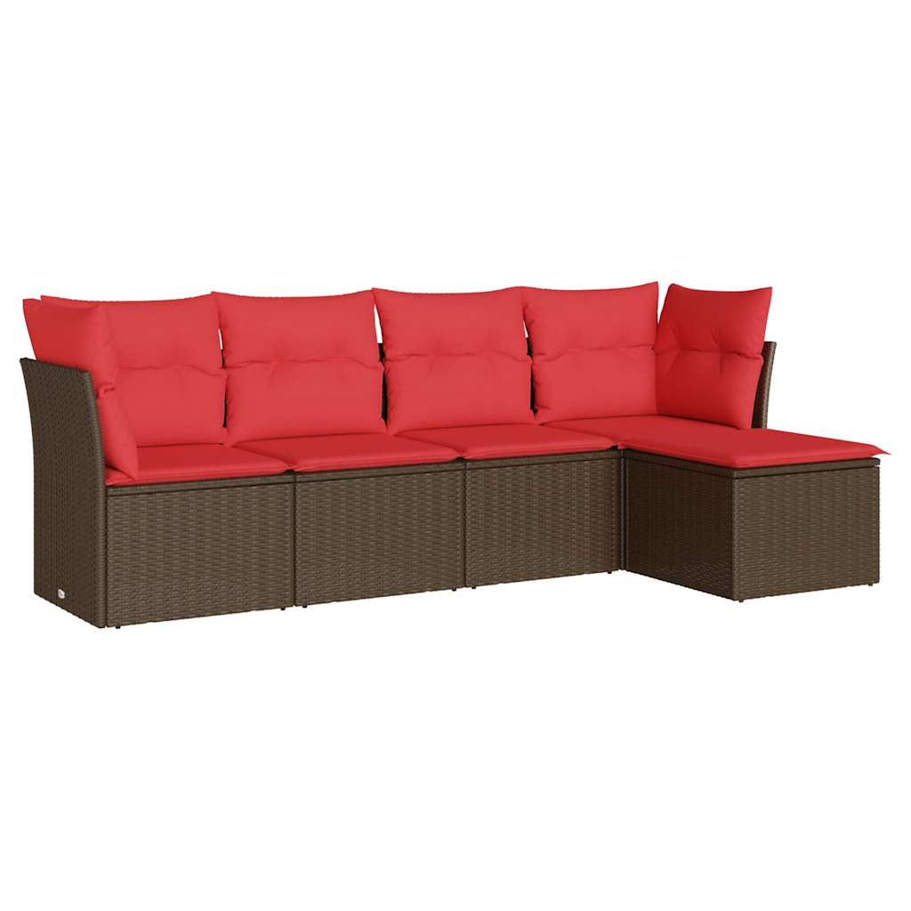 sofasæt til haven 5 dele med hynder polyrattan brun