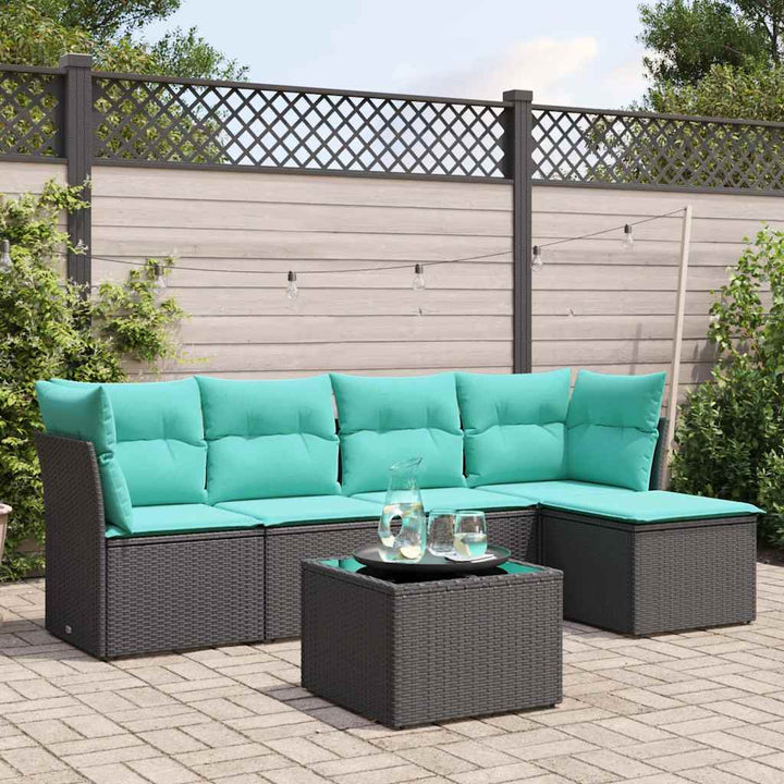 sofasæt til haven 6 dele med hynder polyrattan sort