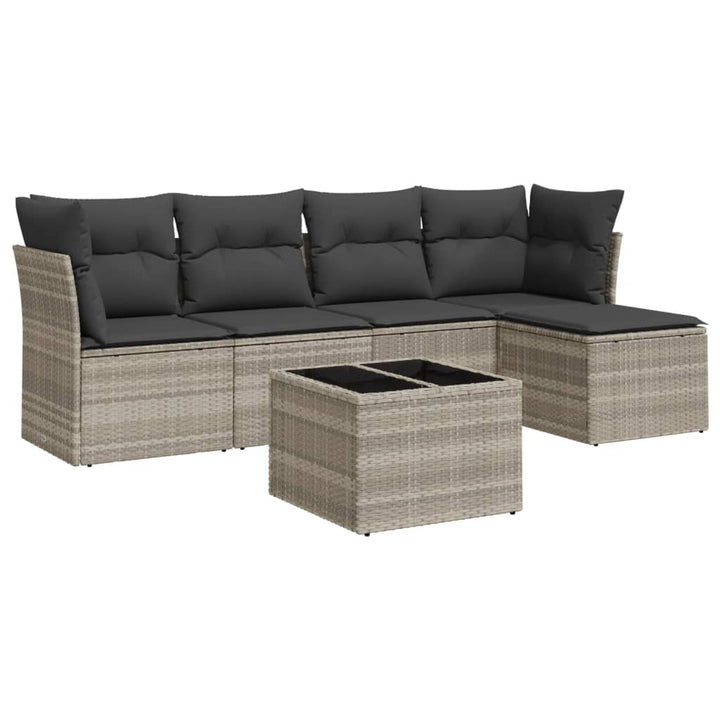 sofasæt til haven 6 dele med hynder polyrattan lysegrå