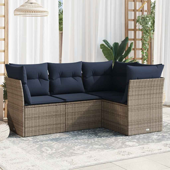 sofasæt til haven 4 dele med hynder polyrattan grå