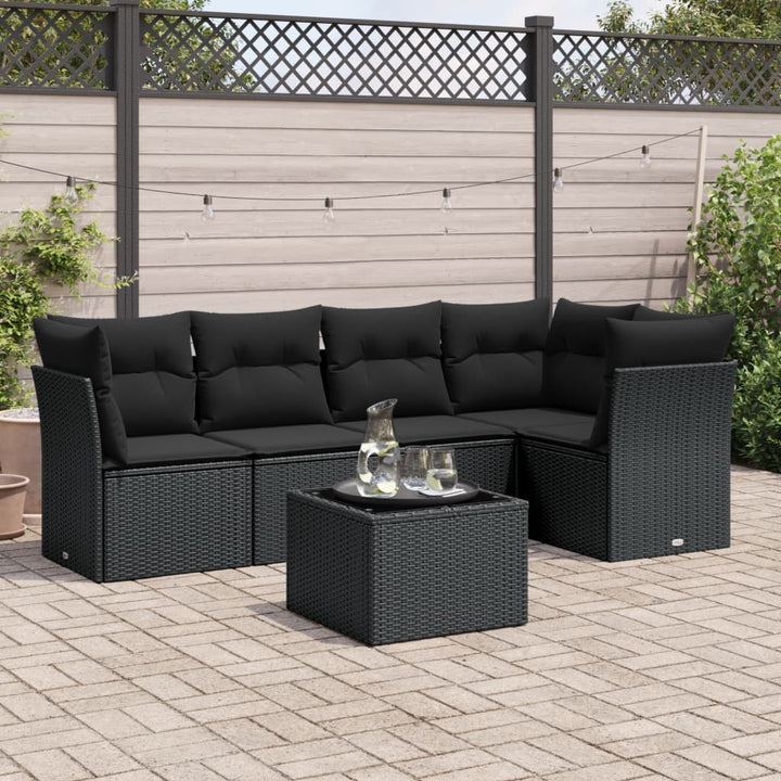 sofasæt til haven 6 dele med hynder polyrattan sort