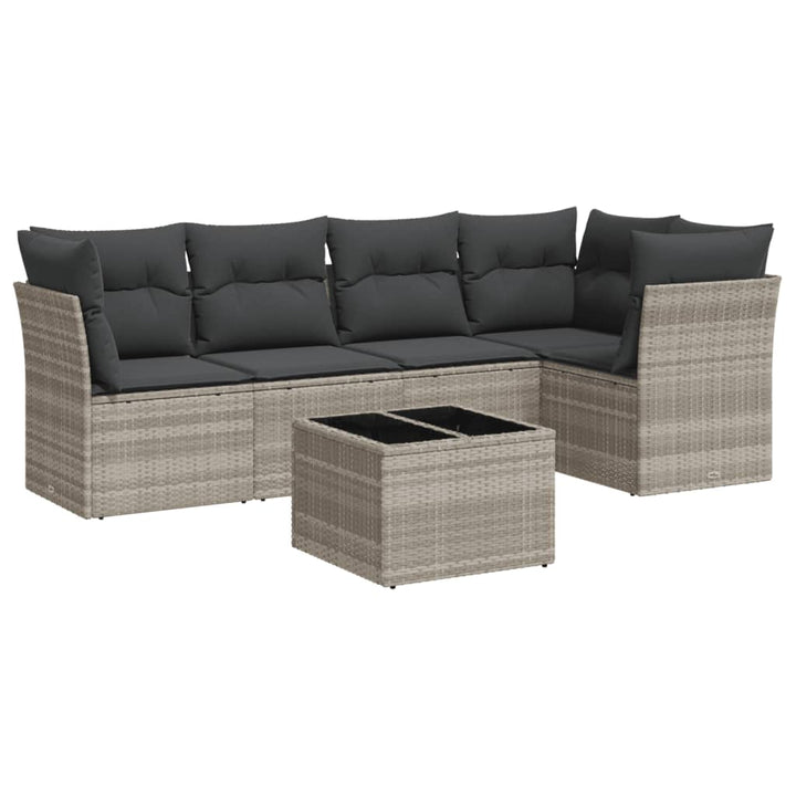 sofasæt til haven 6 dele med hynder polyrattan lysegrå