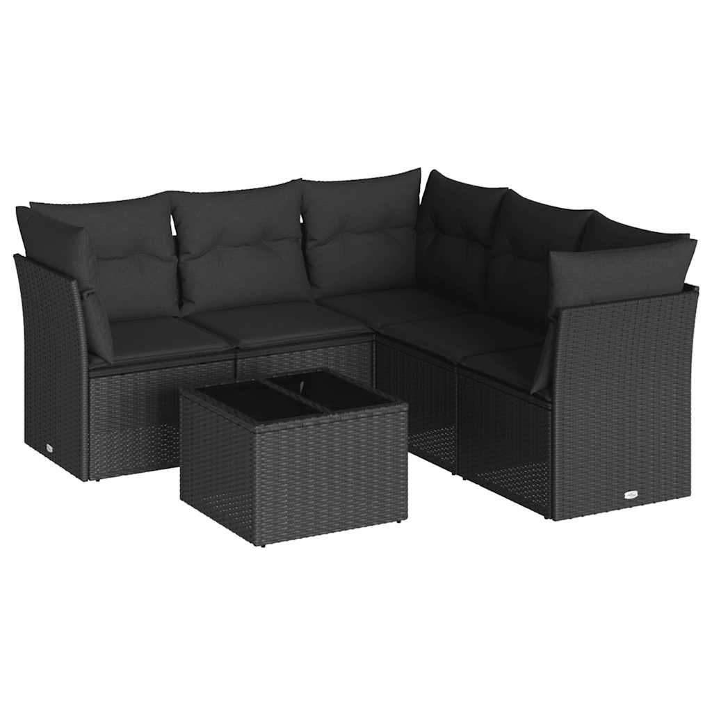 sofasæt til haven 6 dele med hynder polyrattan sort