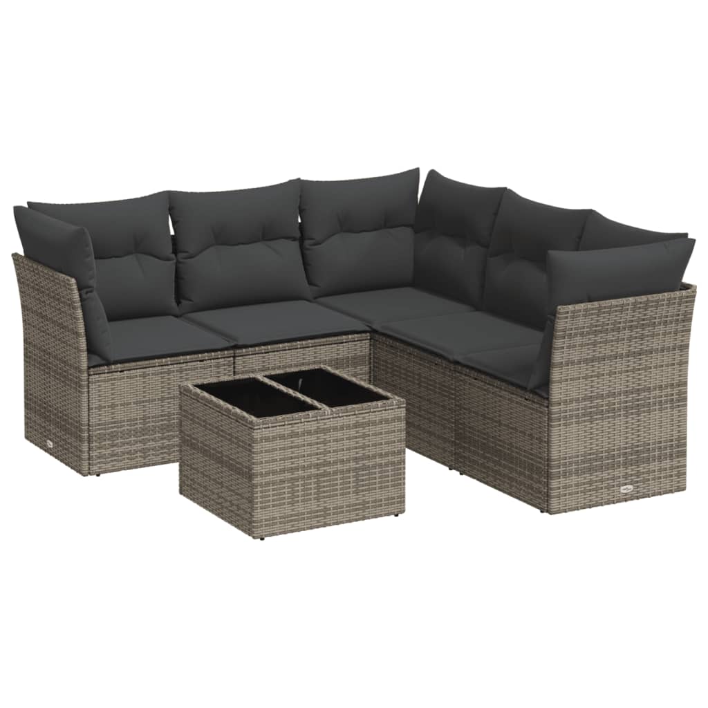sofasæt til haven 6 dele med hynder polyrattan grå