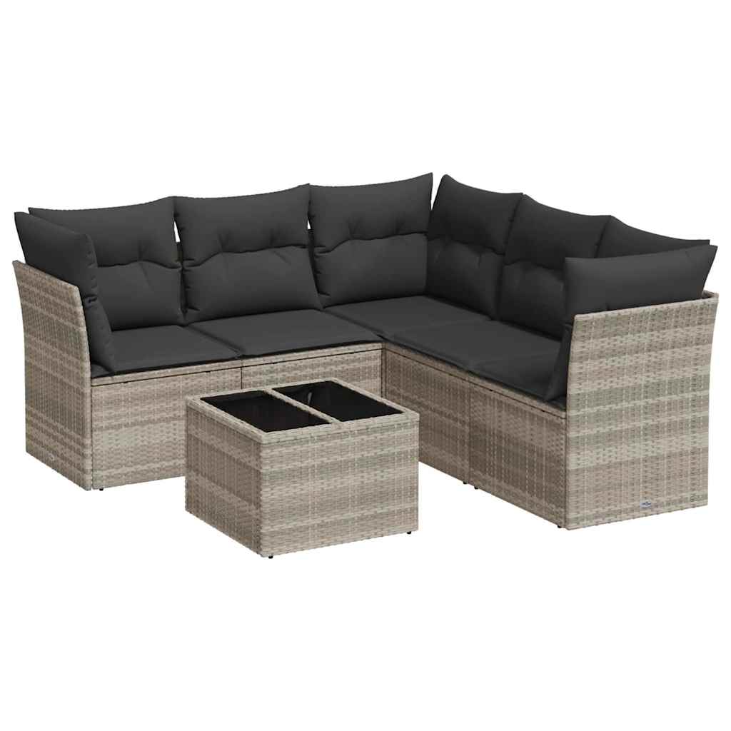sofasæt til haven 6 dele med hynder polyrattan lysegrå