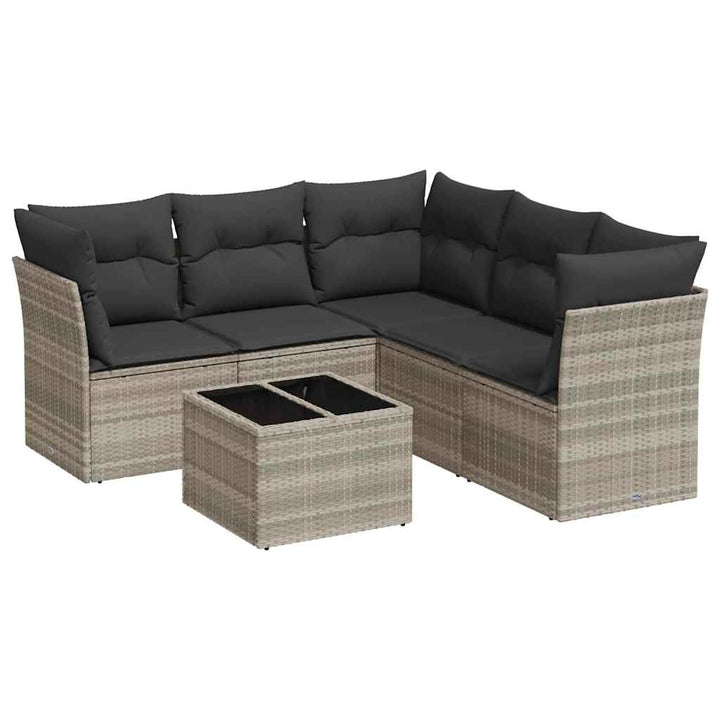 sofasæt til haven 6 dele med hynder polyrattan lysegrå