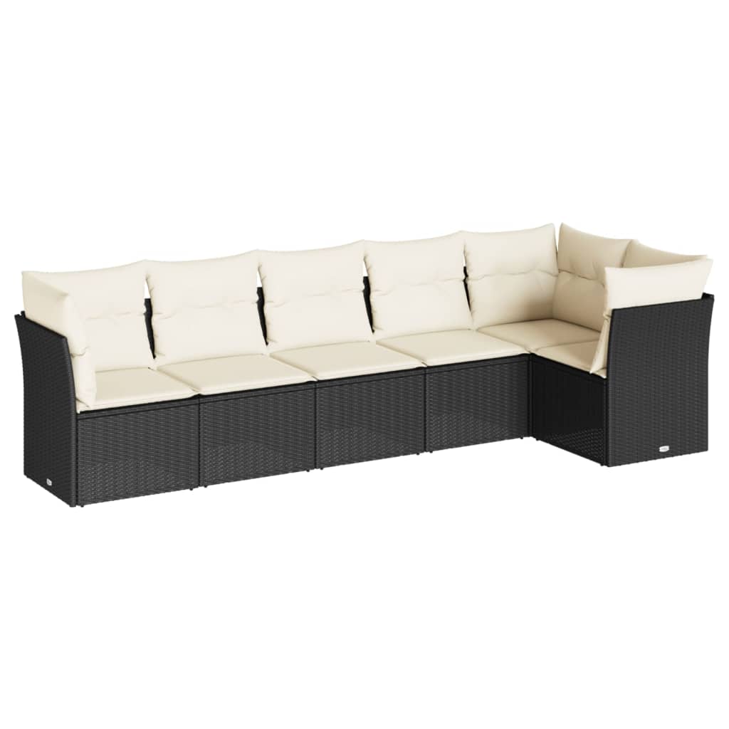 sofasæt til haven 6 dele med hynder polyrattan sort