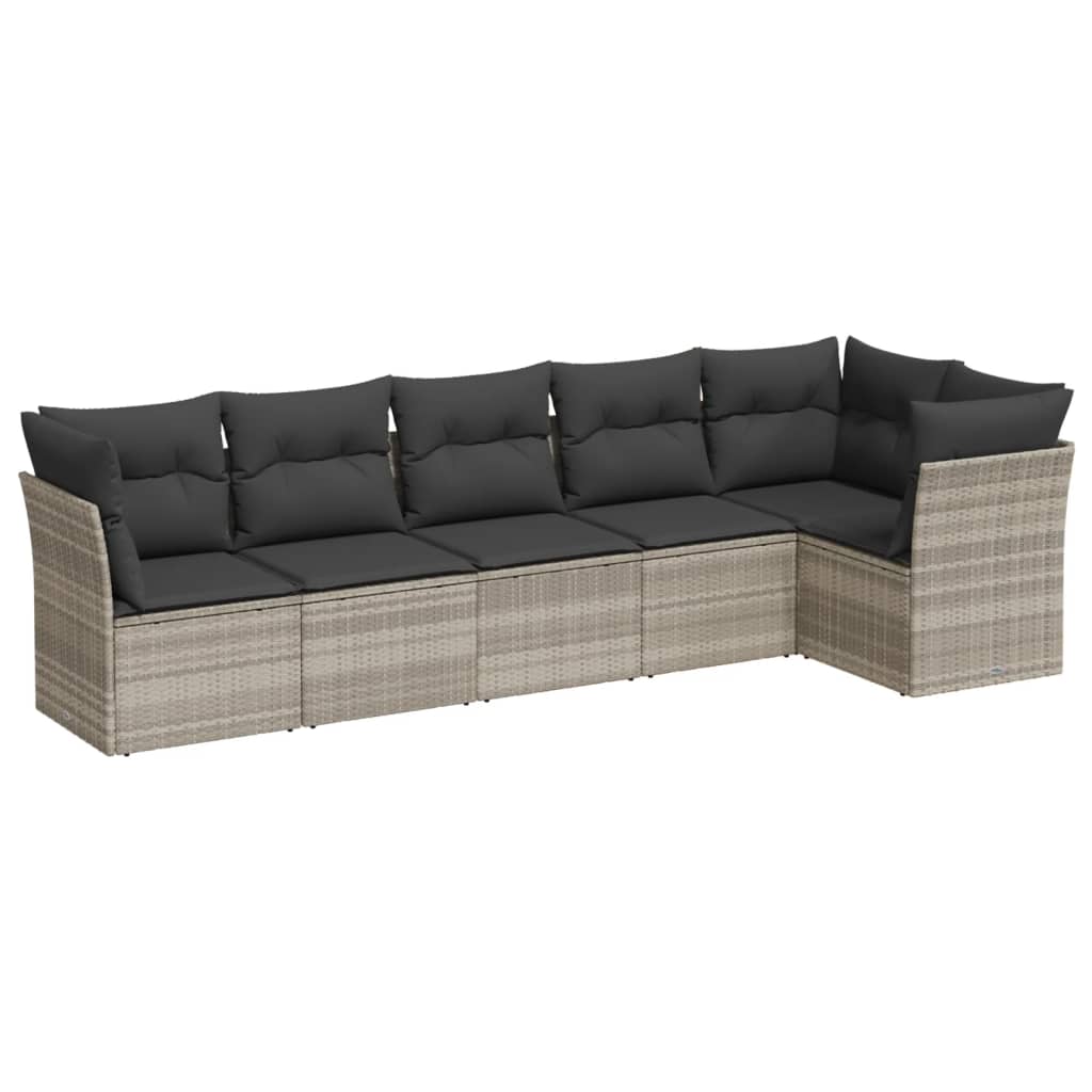 sofasæt til haven 6 dele med hynder polyrattan lysegrå