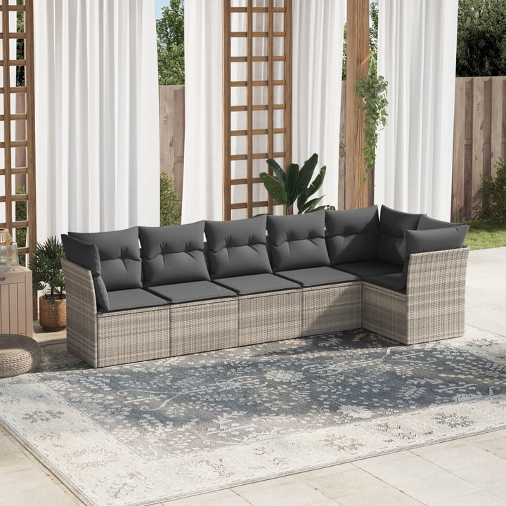 sofasæt til haven 6 dele med hynder polyrattan lysegrå